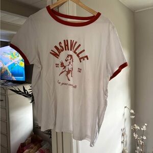 Nashville Graphic Ringer Tee - White with Rust Trim